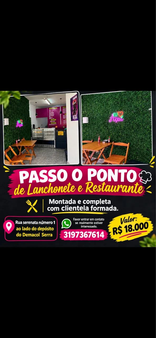 Passo ponto de lanchonete e restaurante 