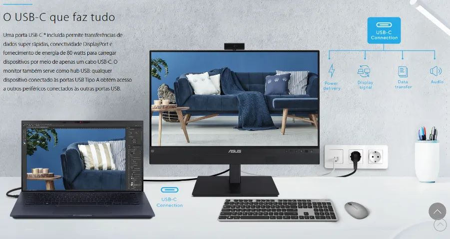 Monitor Asus 24", Full HD, IPS, USB-C 80W, Webcam, Microfone e Som integrados - Foto 4