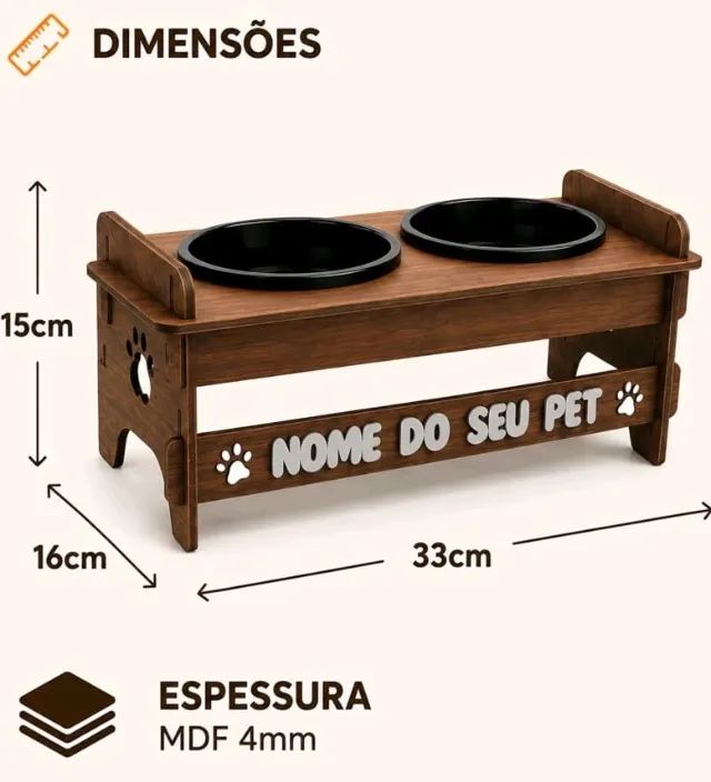 Comedouro pet PERSONALIZADO com nome com 02 potes - Foto 2