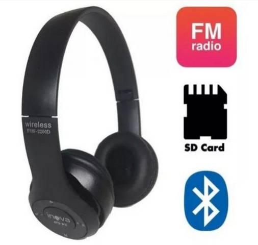 Fones Bluetooth com entrada para cartão de memória e rádio FM R$ 64,00