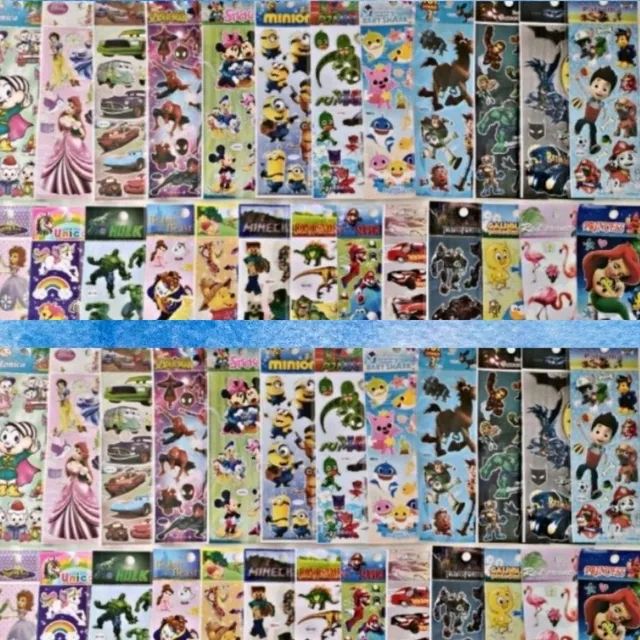 50 cartelas adesivo sticker temas menino e menina aleatórios  - Foto 5