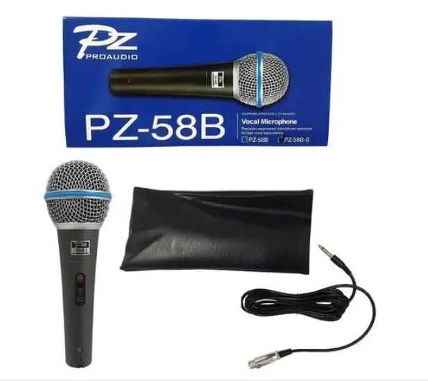 Microfone P/ Karaoke Com Fio Pz 58b Cabo 5m + Bolsa