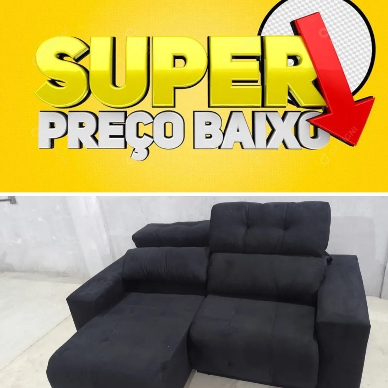 Super preço baixo, sofá retrátil 3 lugares preto