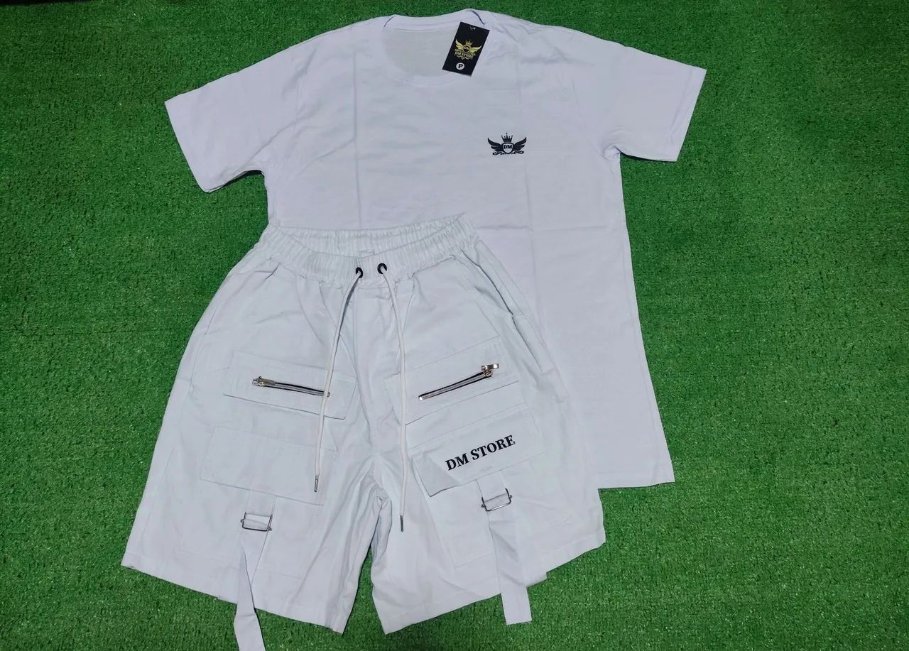 Conjunto camiseta e bermuda masculina verde e branco - Foto 5