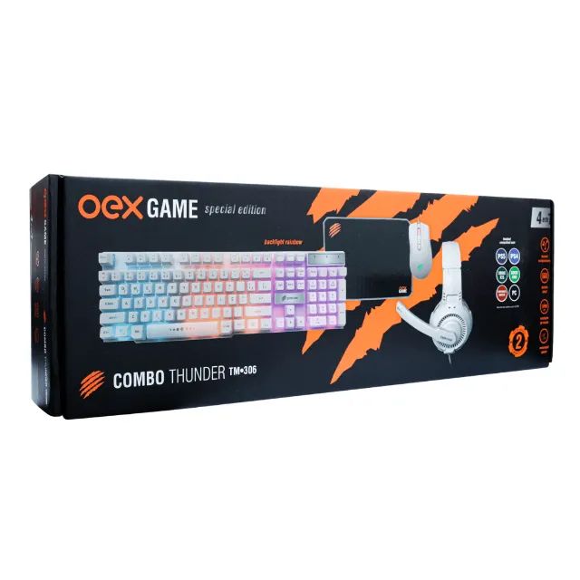 Combo Gamer Thunder Branco 4 Em 1 Headset + Teclado Rainbow + Mouse e Mousepad TM306 - Oex - Foto 5