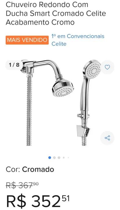 Ducha cromada Celite linda com chuveirinho - Foto 6