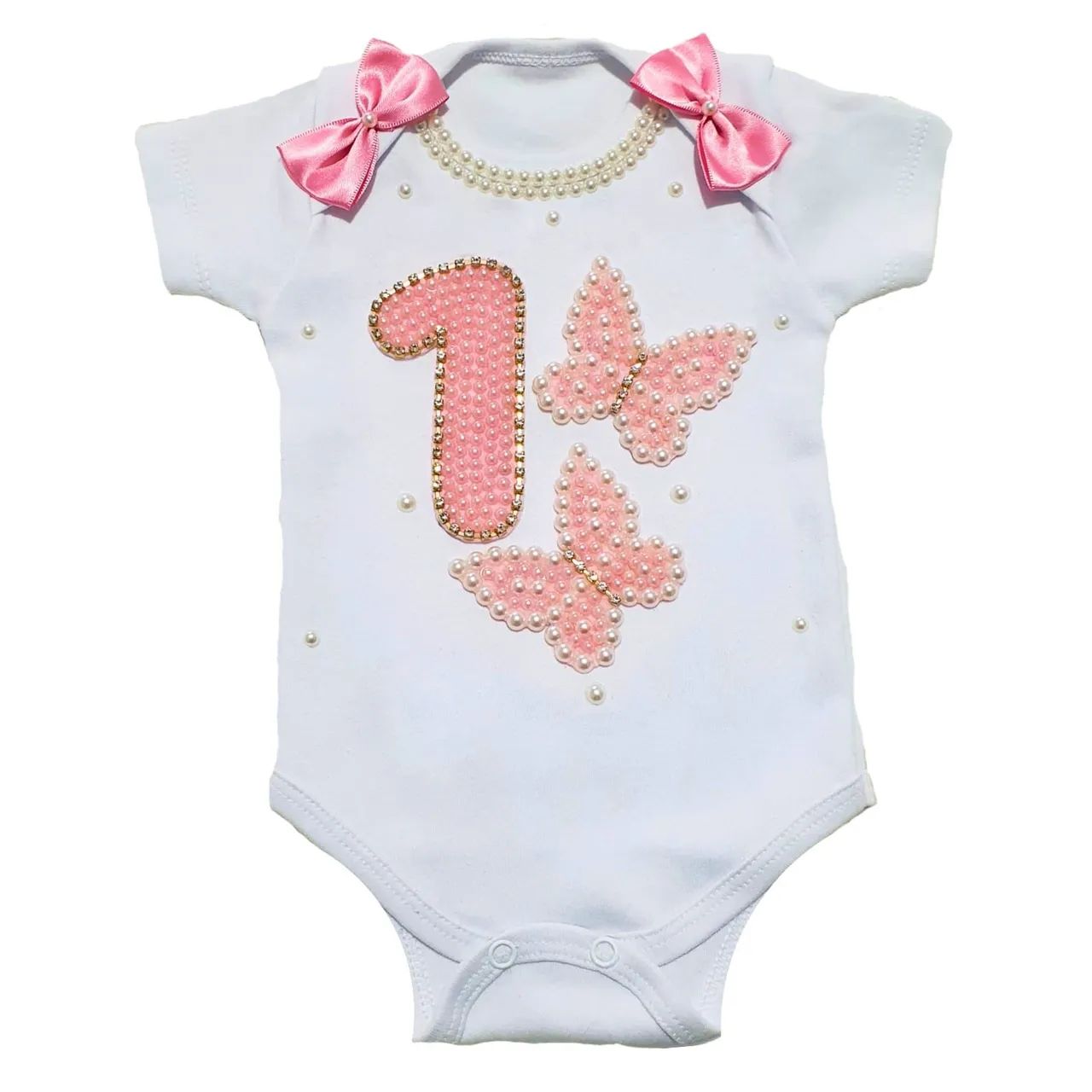 Body mesversário 1 mês borboleta com pérolas - Foto 2