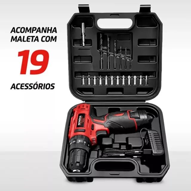 Parafusadeira Furadeira Martelete S Fio 12v C/maleta Mondial - Foto 5