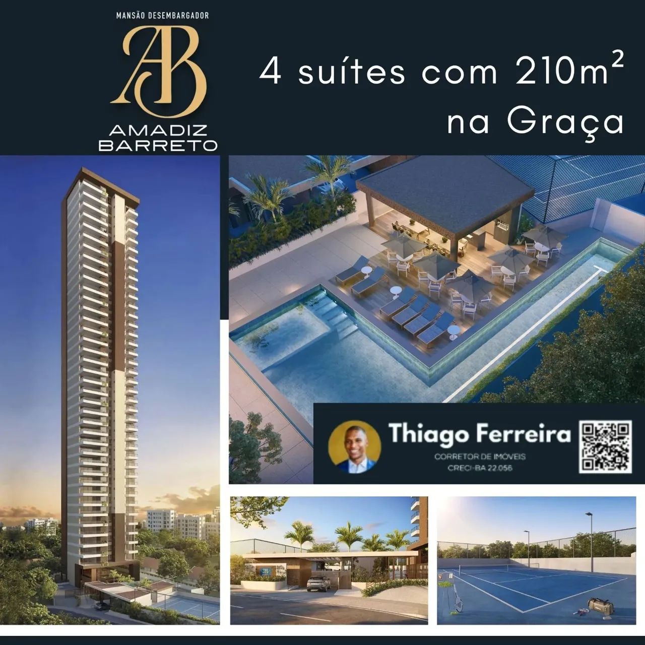 Amadiz Barreto, 4 Suíte Em 210M² E 4 Vagas De Garagem Na Graça. OSEKHF - Foto 2