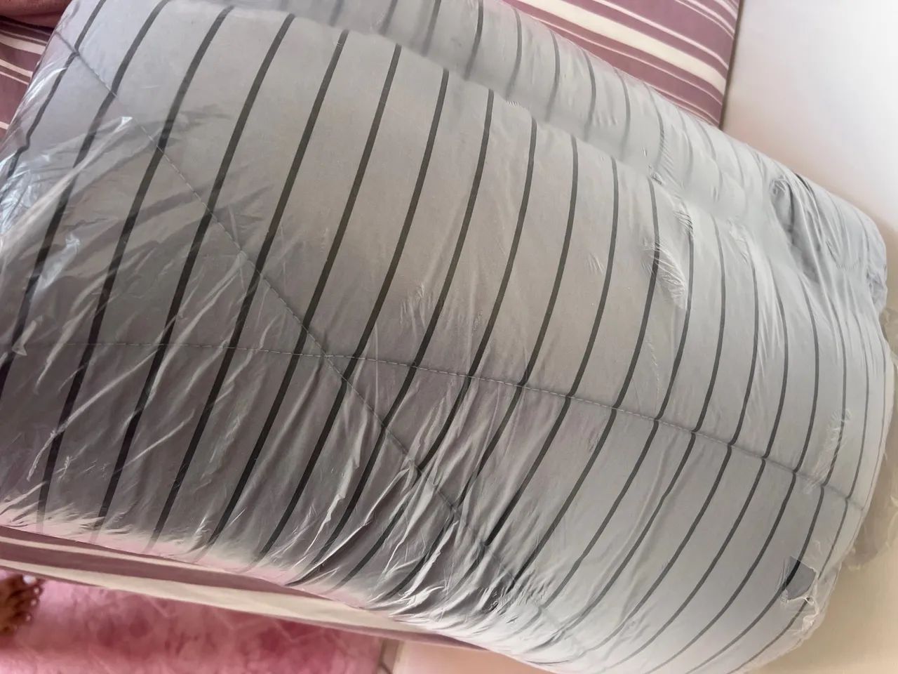 Edredom Casal Listrado Cinza 100% algodão - Foto 3