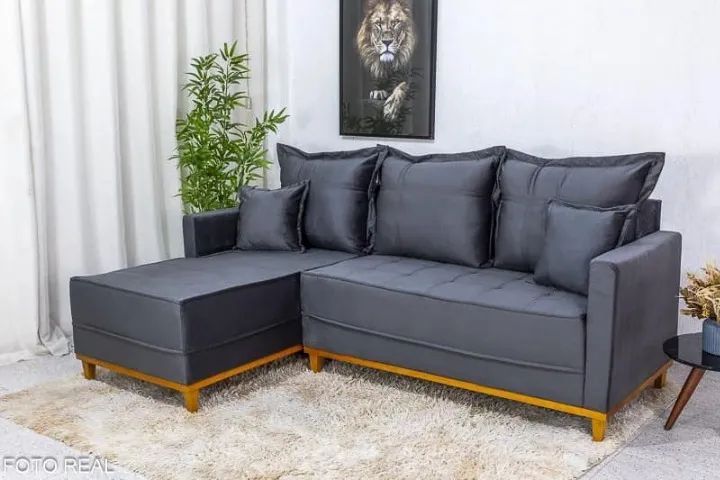 Sofá 3 Lug. Com Chaise Lado Esquerdo Milão Larg. 2.30m Veludo - Molas Ensacadas