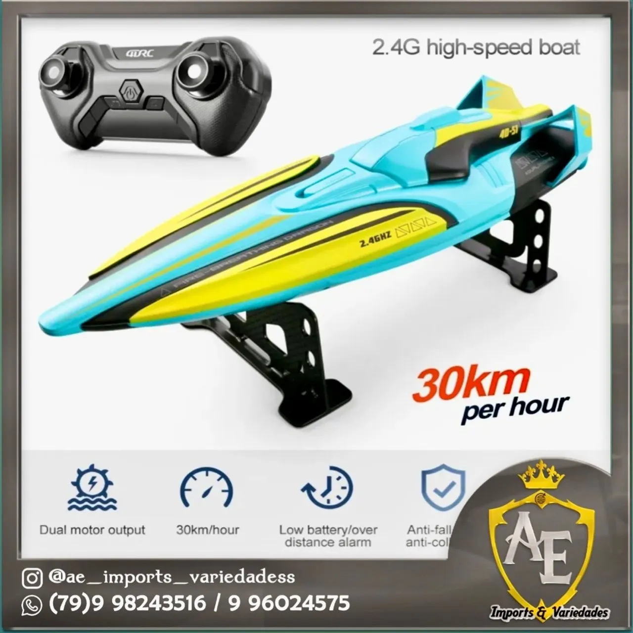 Barco Controle remoto 30km/h - Alta Velocidade - 2.4Ghz
