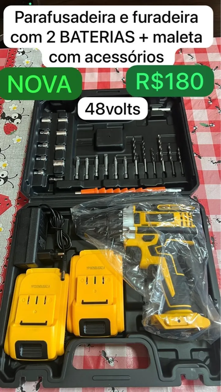 Parafusadeira e Furadeira 48V com 2 Baterias e Acessórios