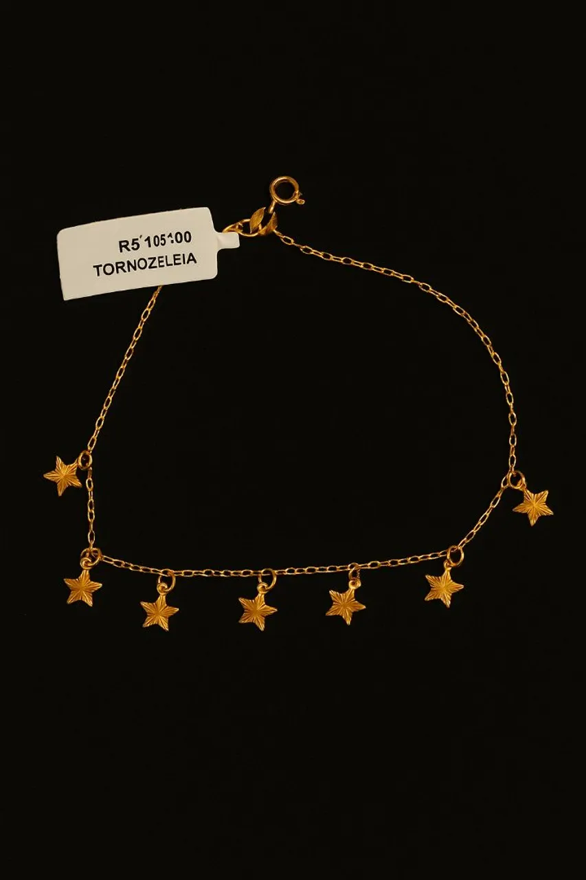 Tornozeleira de estrelas dourada
