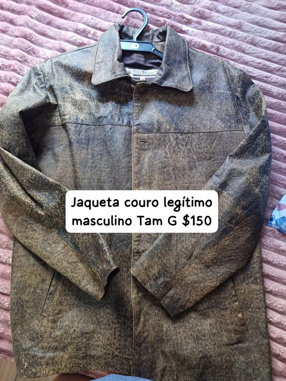 Jaqueta de couro legítimo masculina Tam G