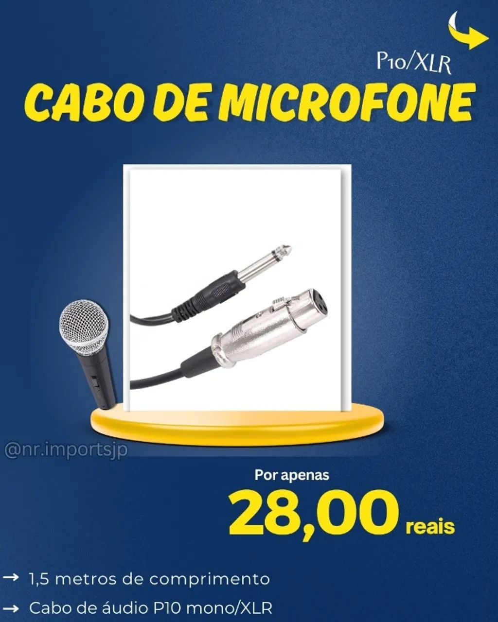 Cabo de microfone P10/XLR