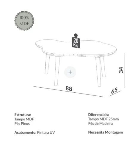 Conjunto de Duas Mesas de Centro Orgânica 100% MDF. - Foto 3