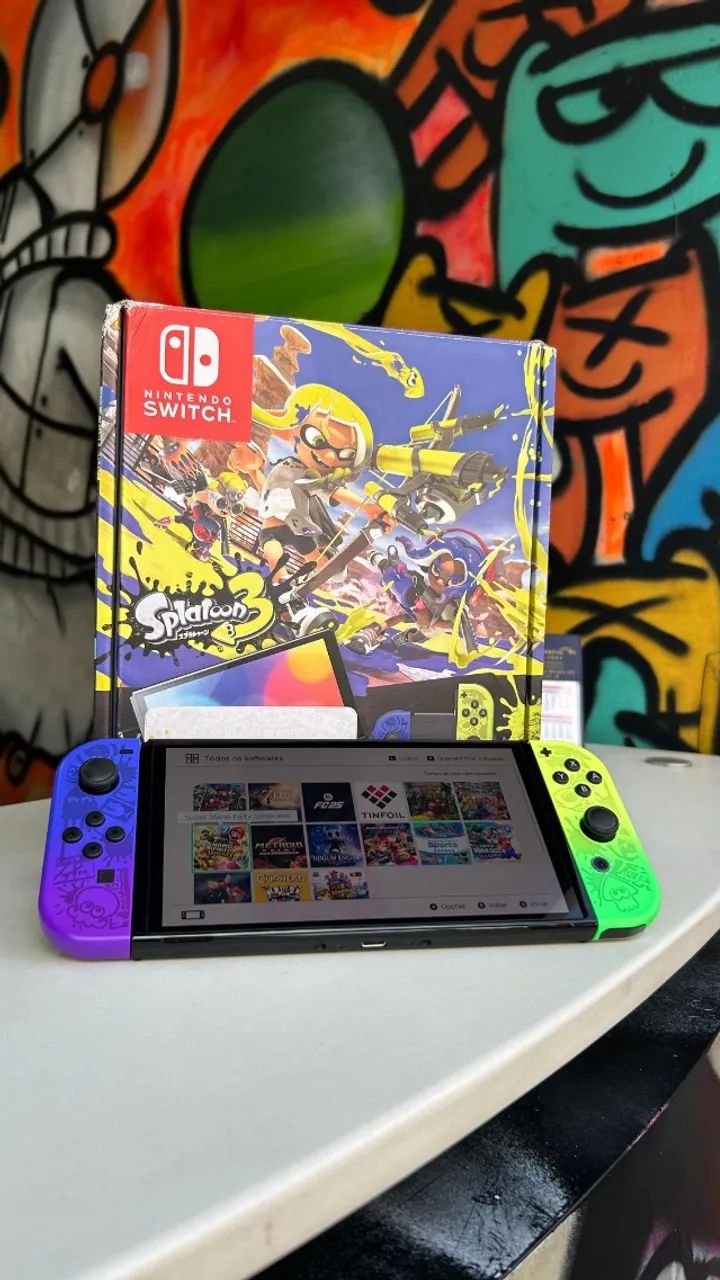 Nintendo Switch Edição Splatoon d35bl0qu34d0 256GB - Foto 3