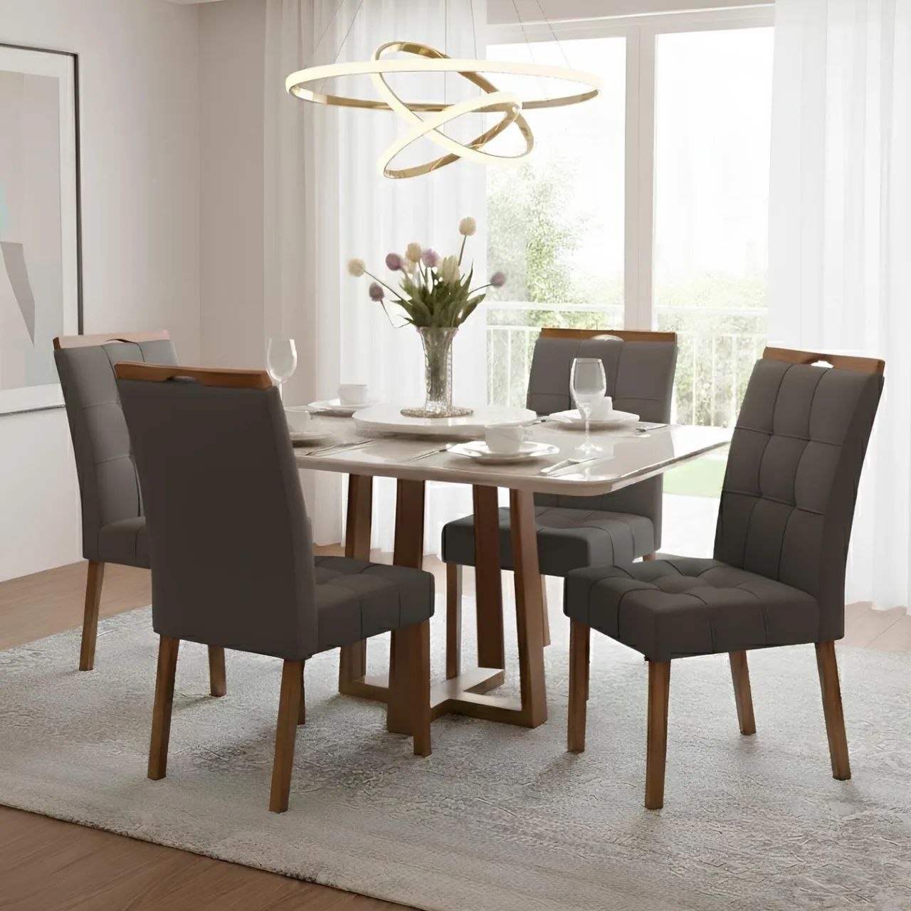 Mesa de Jantar 4 Cadeiras em Madeira Lorena tt43