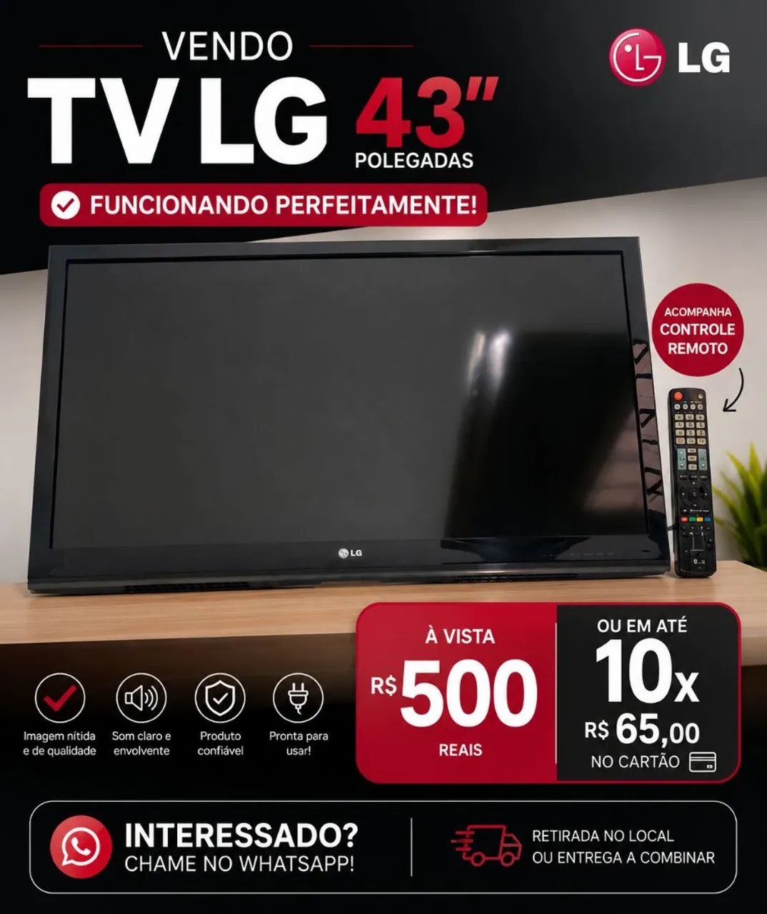 TV LG 43 polegadas funcionando perfeitamente! Acompanha controle remoto 