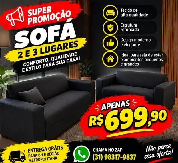 SOFÁ NOVO COM PREÇO BAIXO, FRETE GRÁTIS PARA BH E REGIÃO METROPOLITANA 