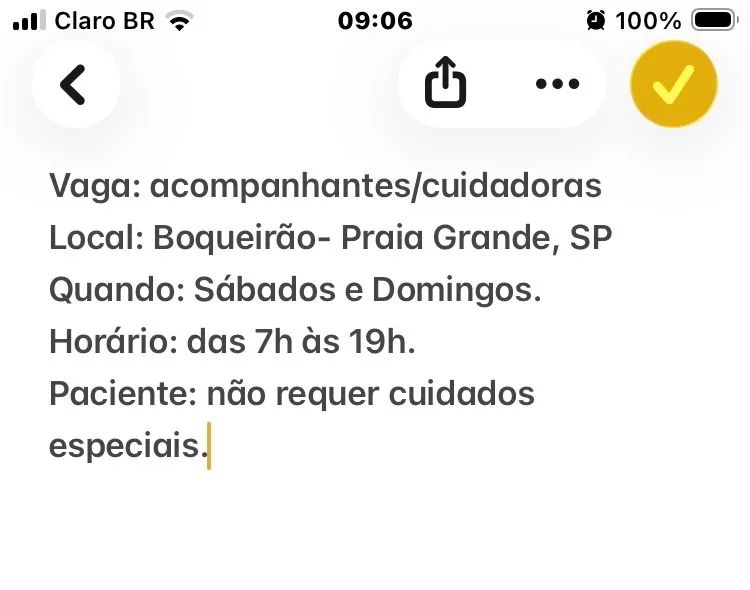 Vagas p/ Acompanhantes e Cuidadoras