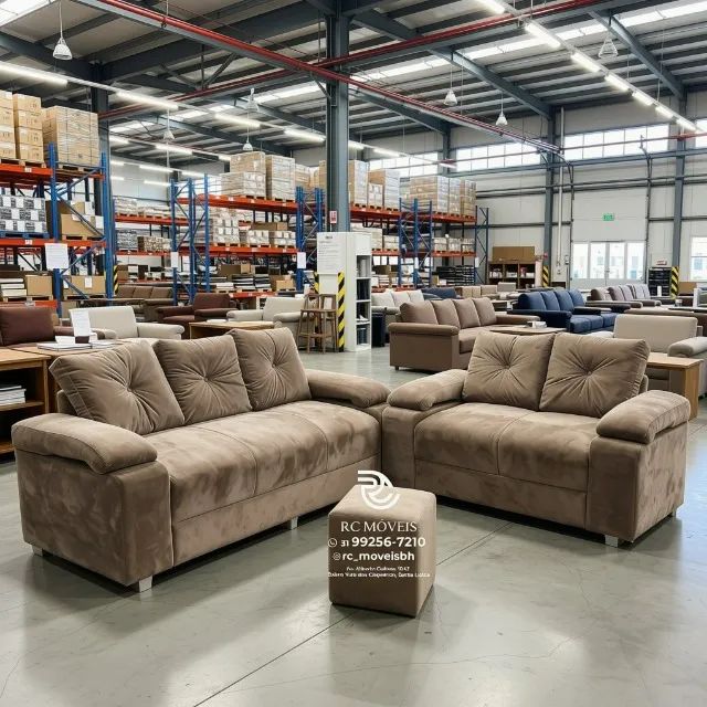 Sofá 2 e 3 Lugares Braço Fofão Suede Marrom Claro D33 Durável - Foto 2