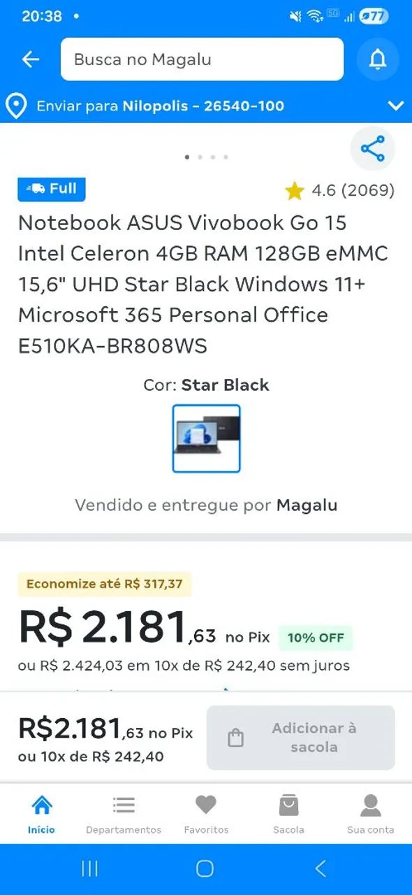 Notebook Asus Novo!