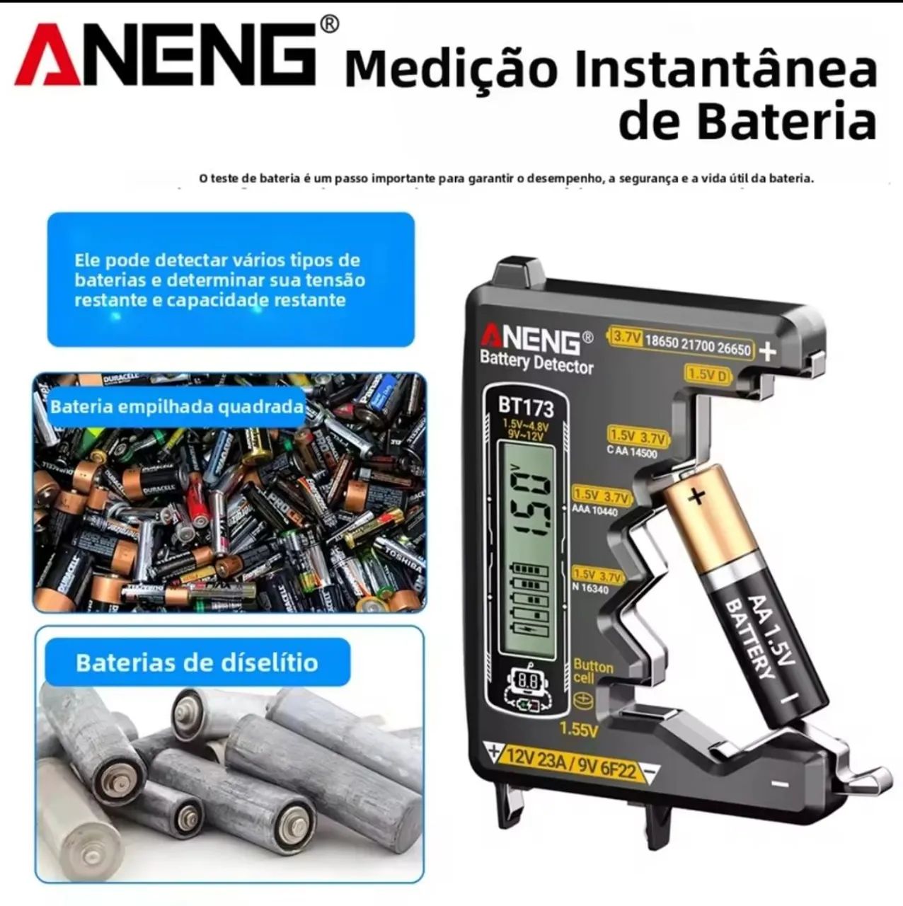 Testador digital automático de pilhas e baterias ANENG. Testa vários tipos de pilhas - Foto 3