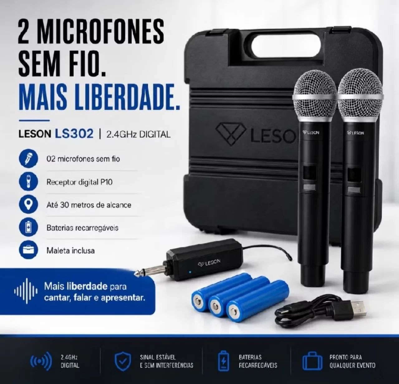Microfone duplo sem fio com maleta  - Foto 4