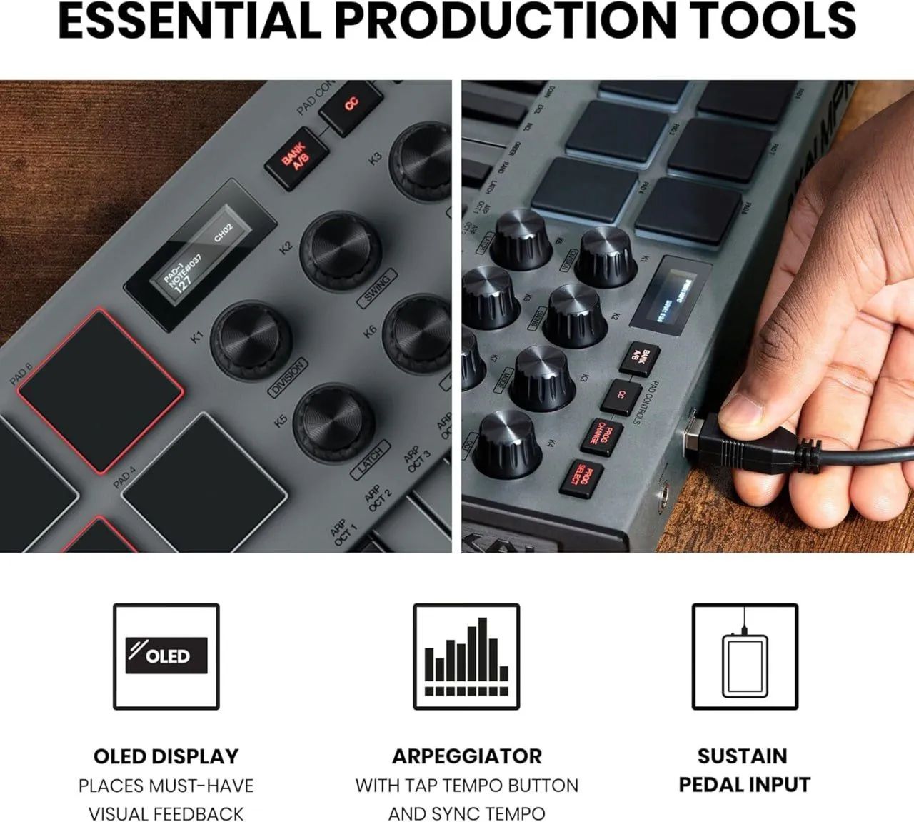 Lacrado) Teclado Controlador Akai Professional MPK Mini MK3 Cinza