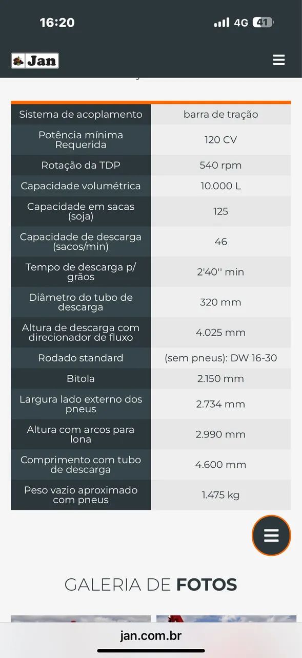 Tanque de grãos Jan 10000