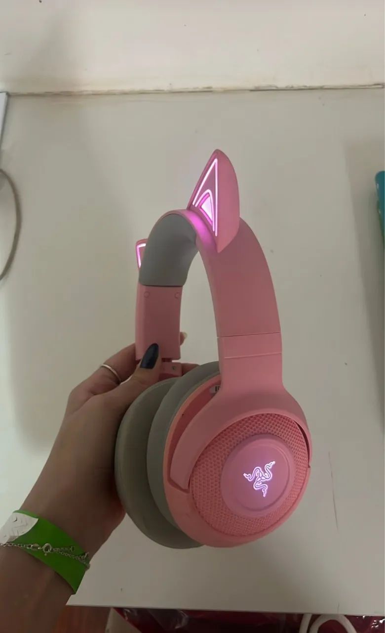 Fone HAZER headset rosa com led 