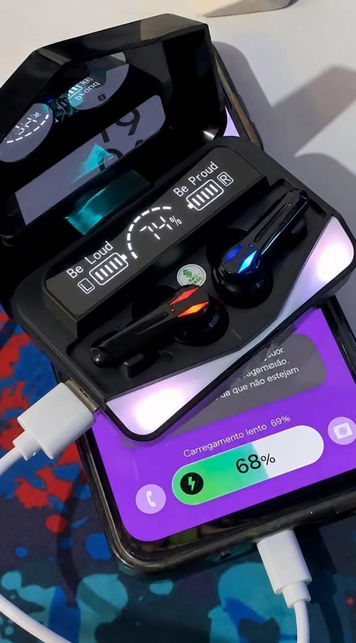 Fone Bluetooth TWS Gamer com Estojo RGB - Foto 2