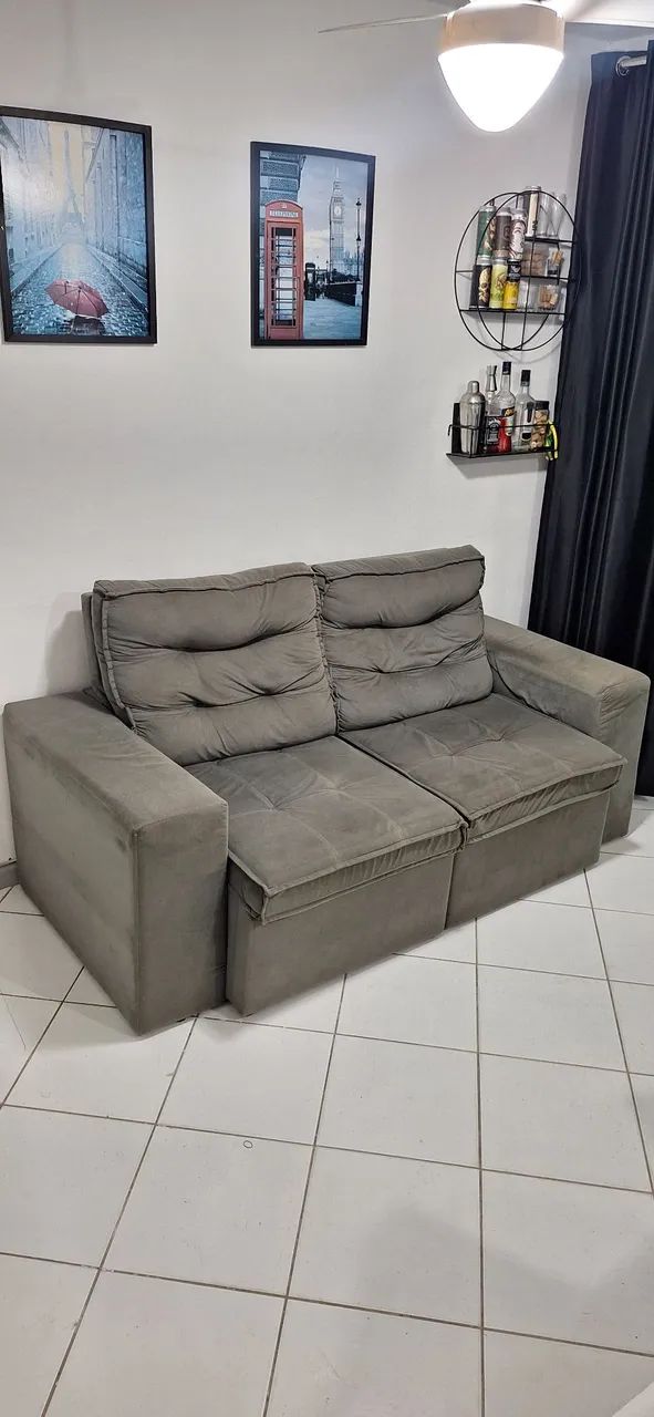 Sofá Retrátil Cinza 3 lugares - Foto 3