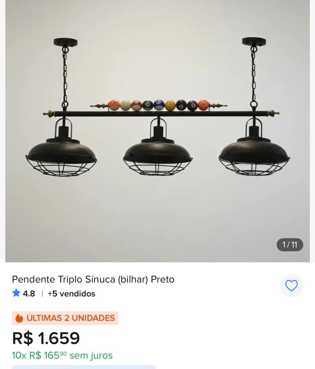 Luminária para mesa de sinuca.