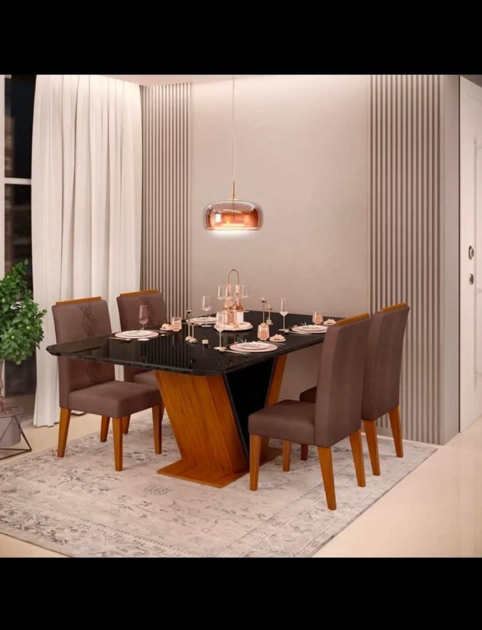 Mesa de Jantar com tampo de vidro 4 lugares
