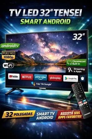 TV LED 32º NOVA LACRADA - Tensei Smart Android - Wi-Fi, Netflix, YouTube e Muito Mais!