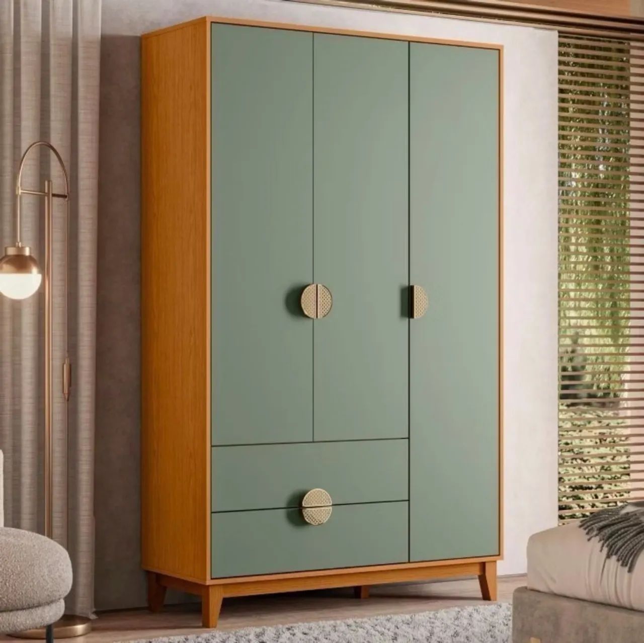 Conjunto de Quarto com Guarda-Roupa e Cômoda Ipê Marrom/Cinamomo/Sálvia - Foto 3