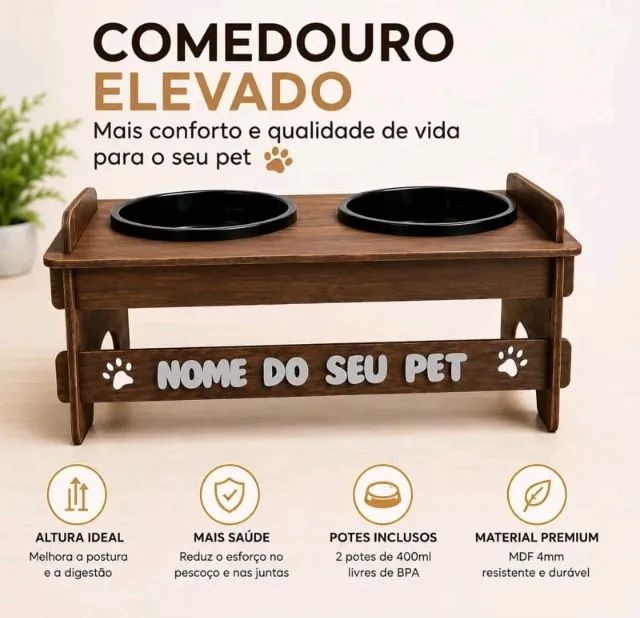 Comedouro pet PERSONALIZADO com nome com 02 potes - Foto 4