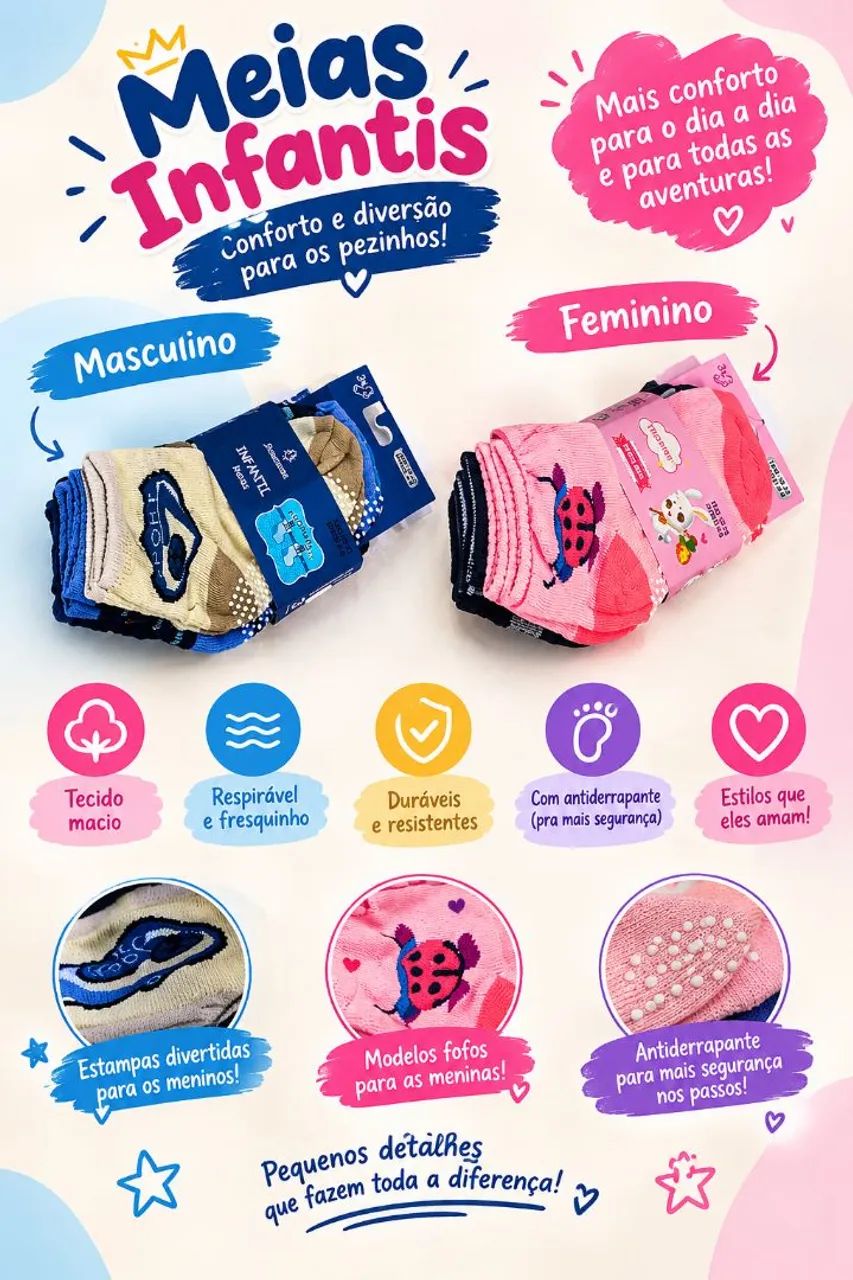 Meia kit c/ 03 par infantil 