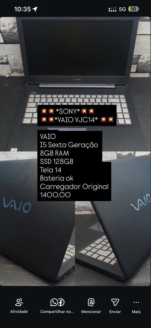 SALE❗️Sony VAIO VPCZ21AJ SONY*? ?*VAIO VJC14* ? VAIO I5 Sexta Geração 8GB RAM SSD 128GB