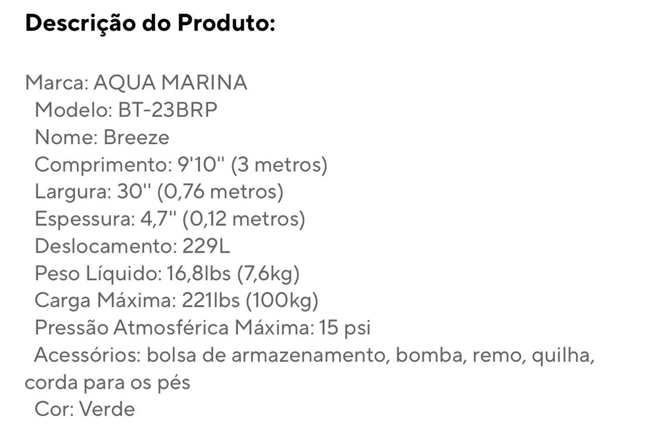 Prancha de Stand Up Paddle Inflável AQUA MARINA BREEZE - Foto 4