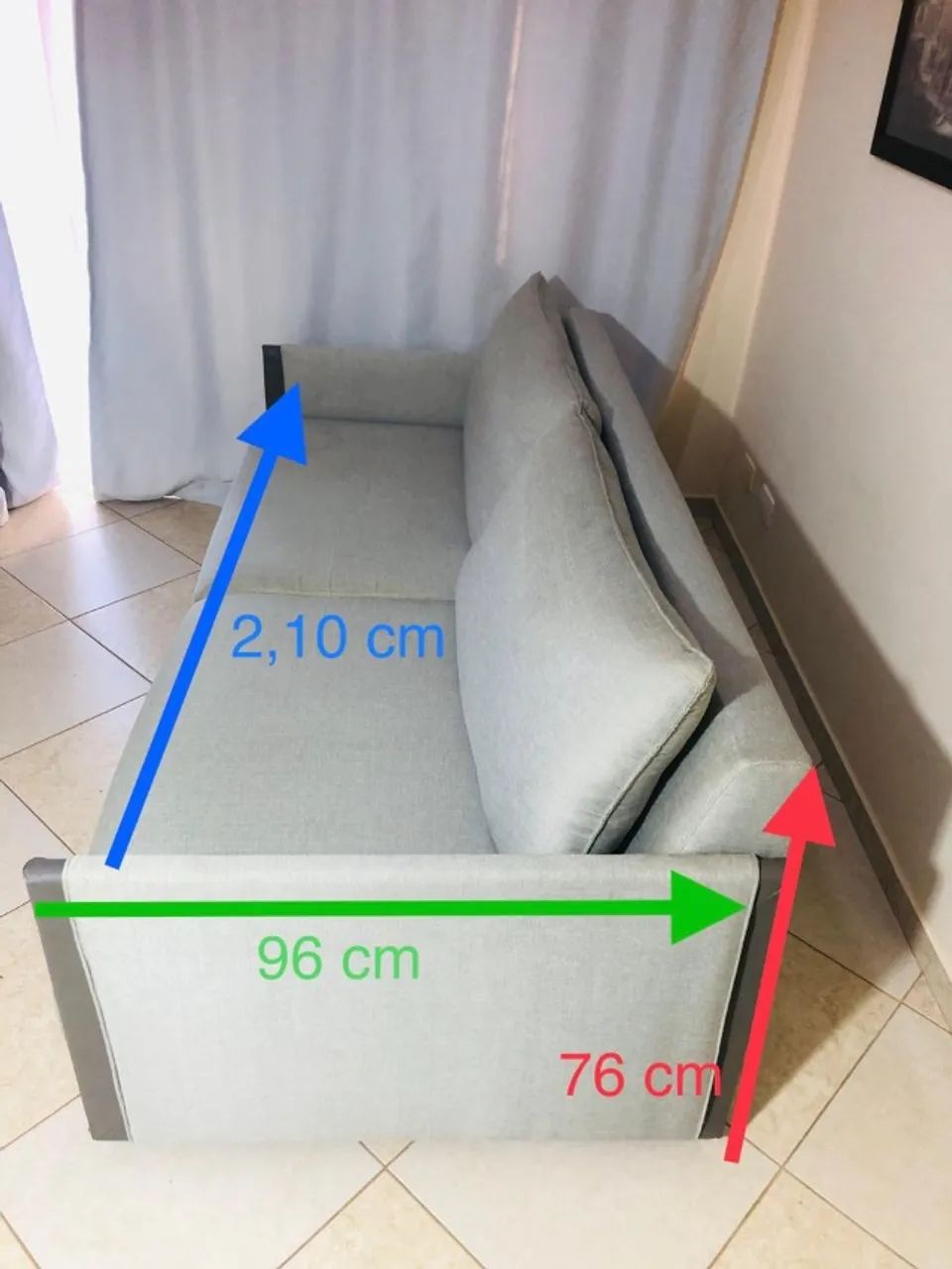 Sofá D'Angelis Fixo 4 Lugares Braço Slim Linho e PU - Foto 5