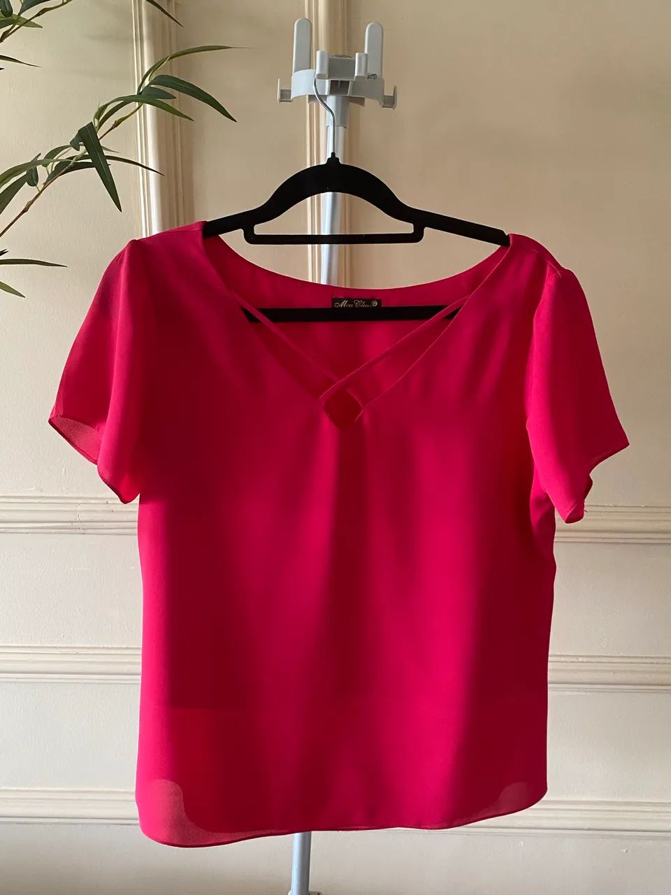 blusa social rosa pink P