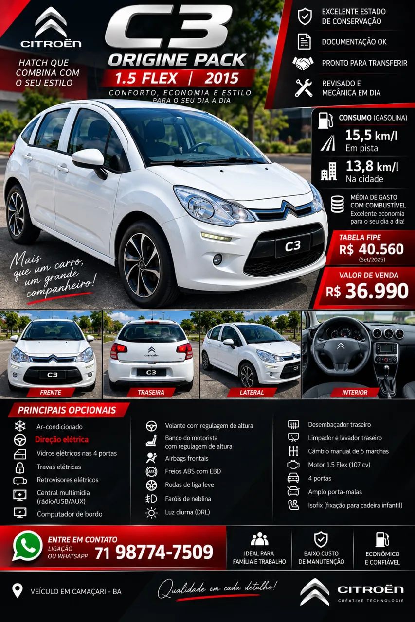 Citroën C3 C3 Attra/Origine Pack 1.5 Flex 8V 5p Mec 2015