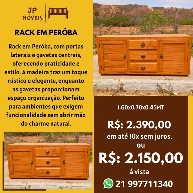 Rack Gaveteiro em Peróba Rosa.