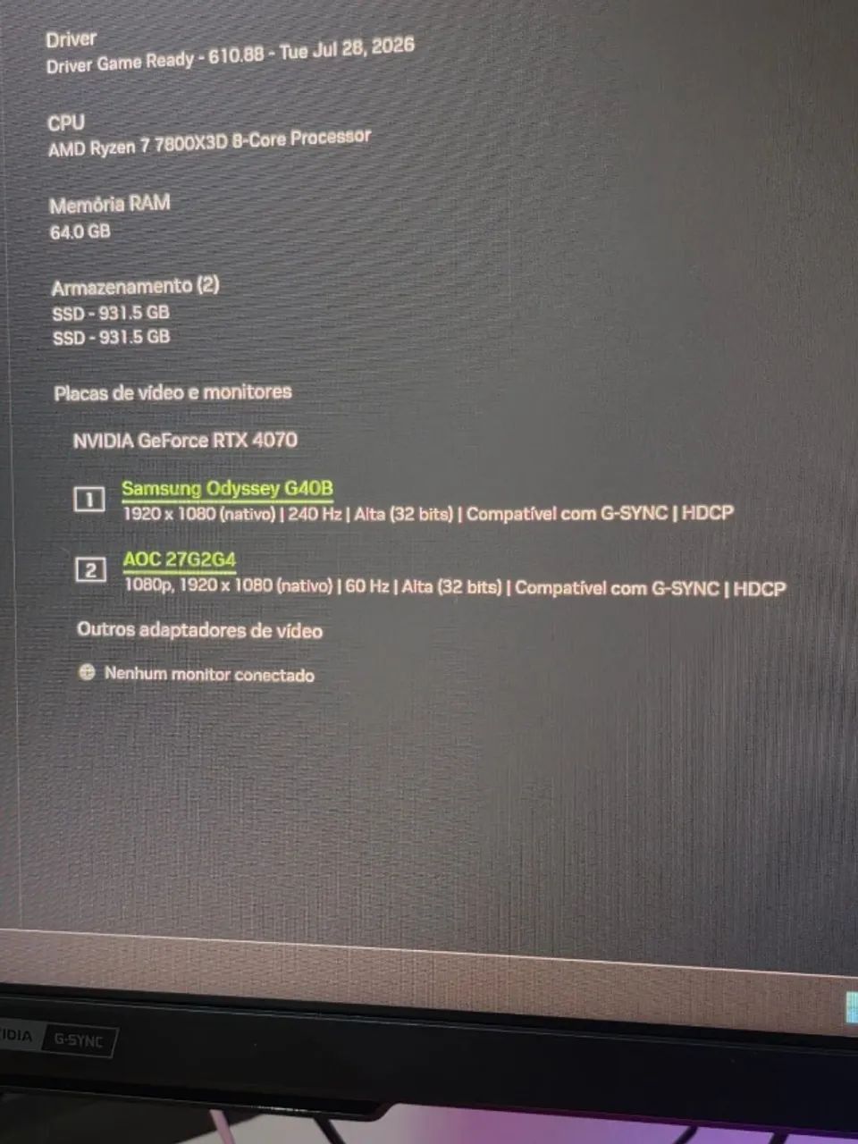 Monitor Samsung Odyssey G40B - 240Hz - G-Sync - Foto 3