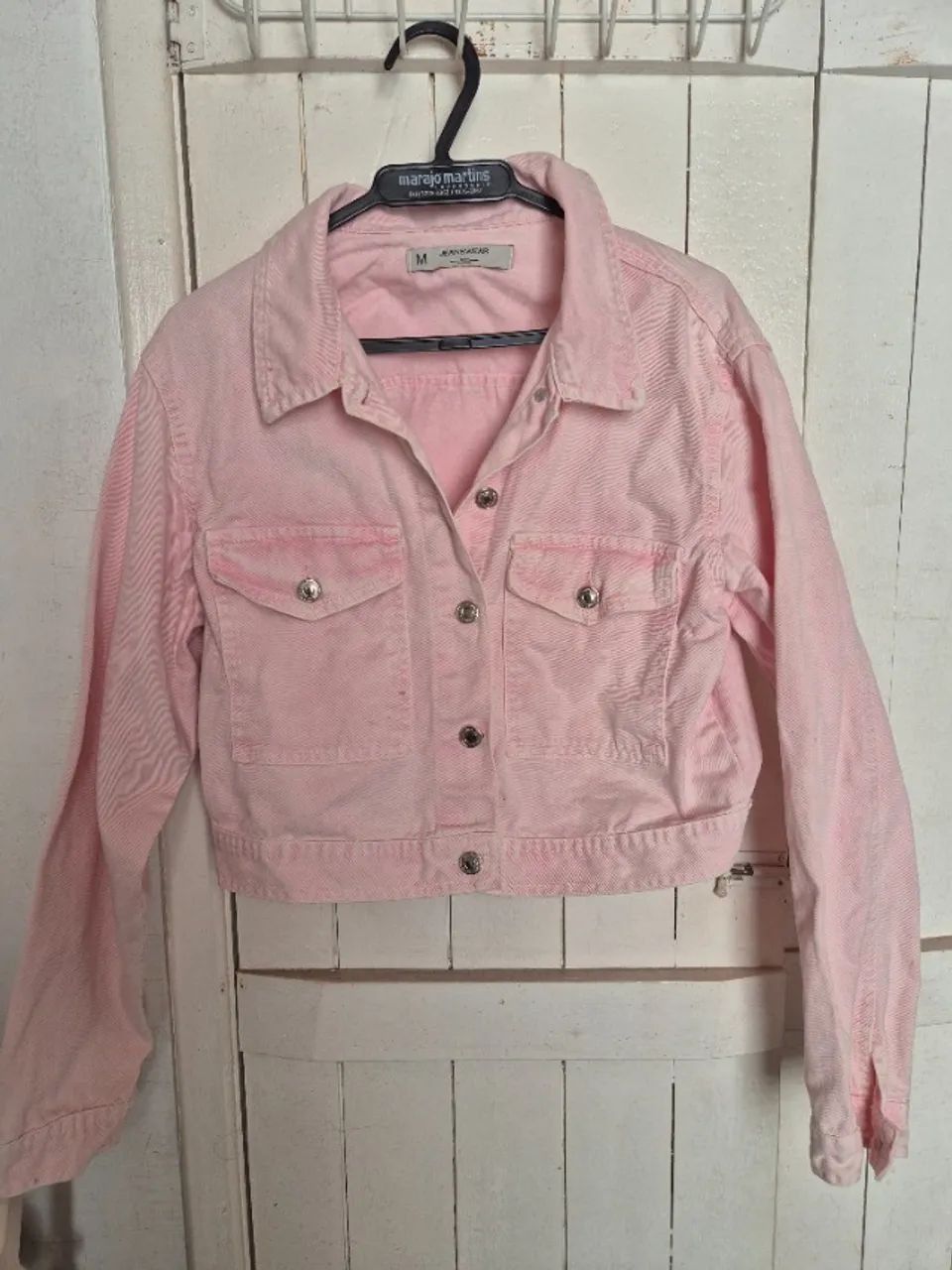 Jaqueta cropped rosa claro 
