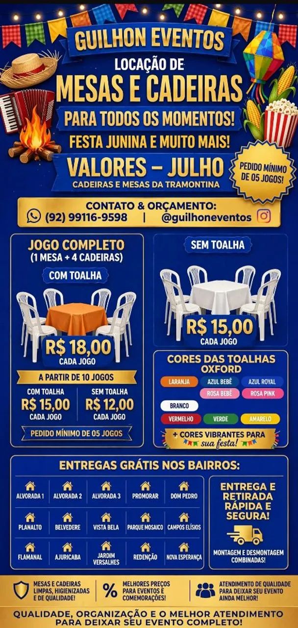 Locação de Mesas e Cadeiras em Manaus  